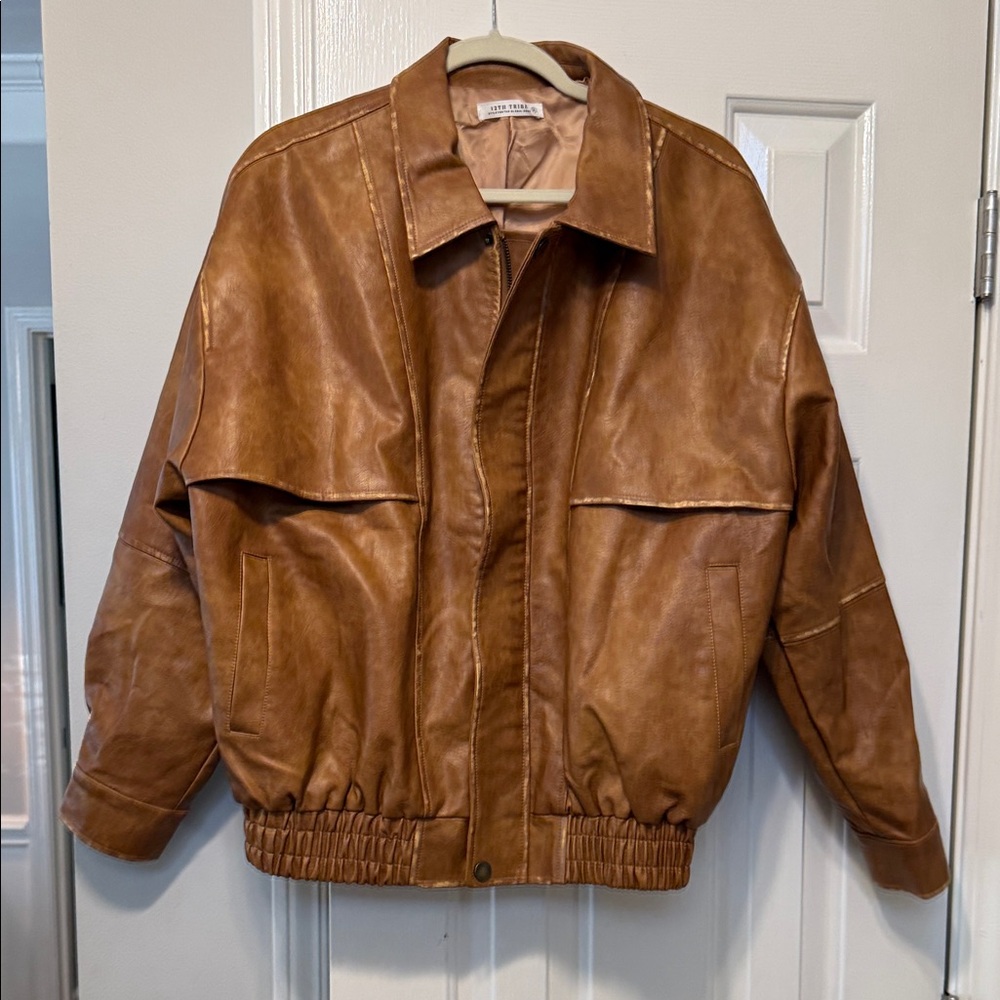 Women’s  12th tribe Brown vegan Leather Jacket - Picture 4 of 9